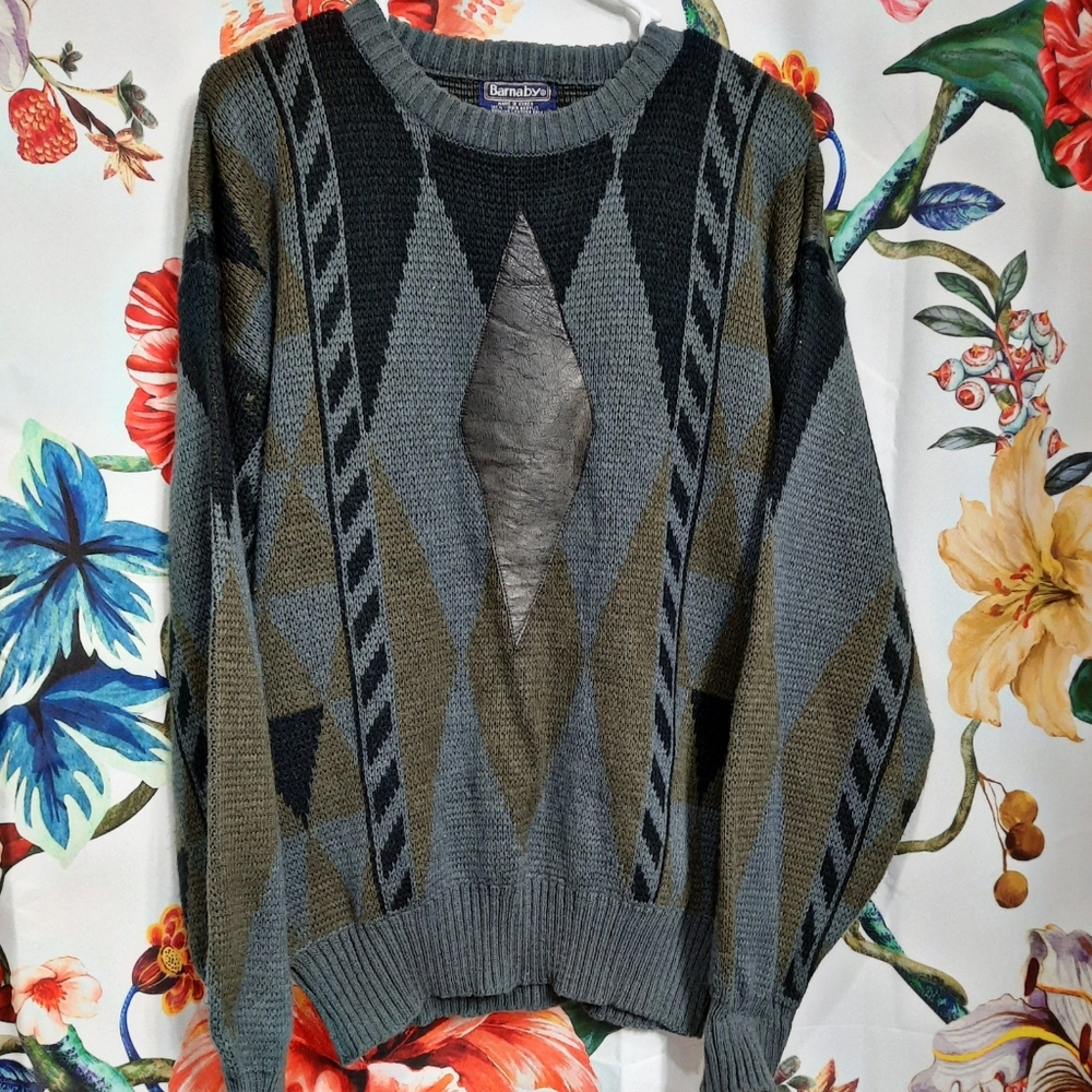~{Barnaby}~ Vintage leather panel grandpa sweater.